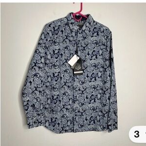 English Laundry Navy and White Paisley Button-Down Shirt